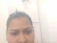 Horny Desi Bhabhi Bathing together with Masturbating