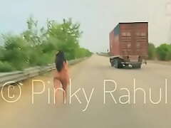 Pinky Naked dare on Indian Highways