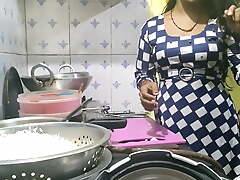 Indian bhabhi cooking in kitchen and shafting brother-in-law