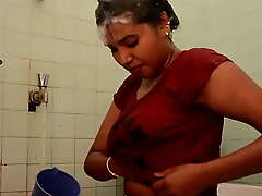 Indian aunty Bath In Transmitted to Bathroom feeding boob milk 2021