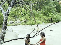 DESI GIRL Coition IN RIVER Spry OUTDOOR THREESOME