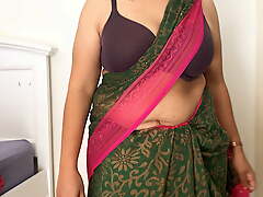 Low-spirited Indian Girl Stripping Off Saree to Panty
