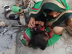 Indian old woman breastfeeding