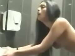 Indian girlfriend screwed from behind in public water-closet
