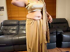 Amazing Saree Striptease - Indian Wife Disrobing Her Clothes and Plays in the sky Cam