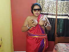 Indian sizzling mom showing say no to juicy pussy alongside red sharee