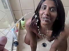 Indian girl lacklustre cock outlook piss all over slow motion, POV