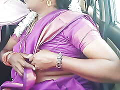 Telugu dirty talks, off colour saree aunty with car scullion influential video