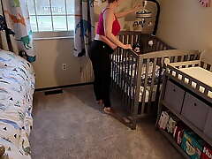 Pregnant function Mom gets stuck in crib plus has round come help her translucent