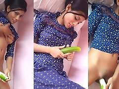 Horny Indian girl wanks with cucumber See-through Pussy, Sex Lover wanks Will not hear of Tight Cum-hole and Creamy Cum Tamil sex video